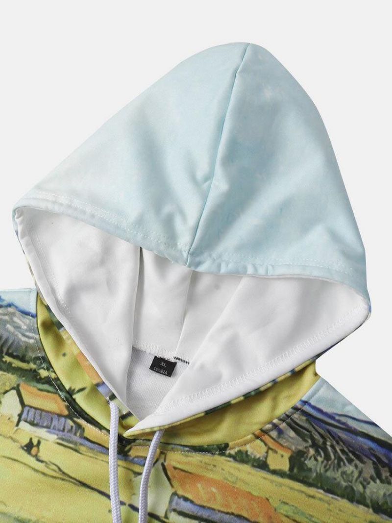 Sweats À Capuche Avec Cordon De Serrage Pour Impression De Peinture De Paysage Pour Hommes Avec Poche