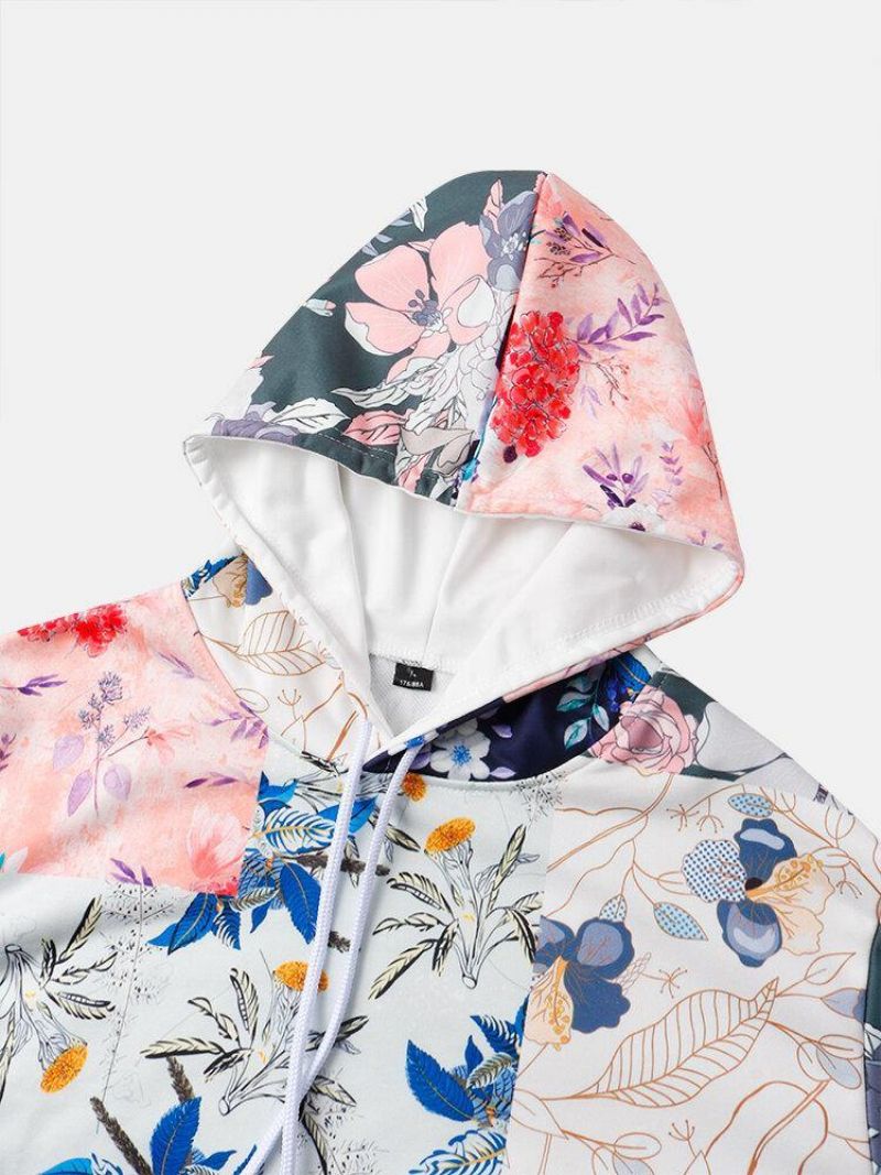 Sweats À Capuche Avec Poche Kangourou À Imprimé Floral Et Blocs De Couleurs Pour Hommes