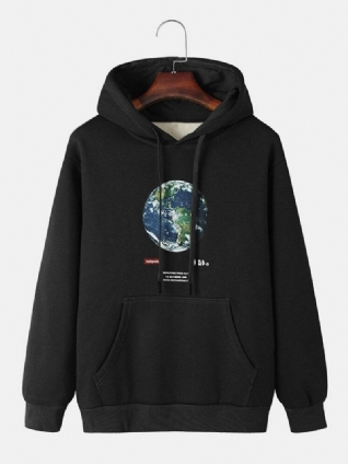 Sweats À Capuche Chauds Avec Cordon De Serrage En Coton Imprimé Earth Letter Pour Hommes