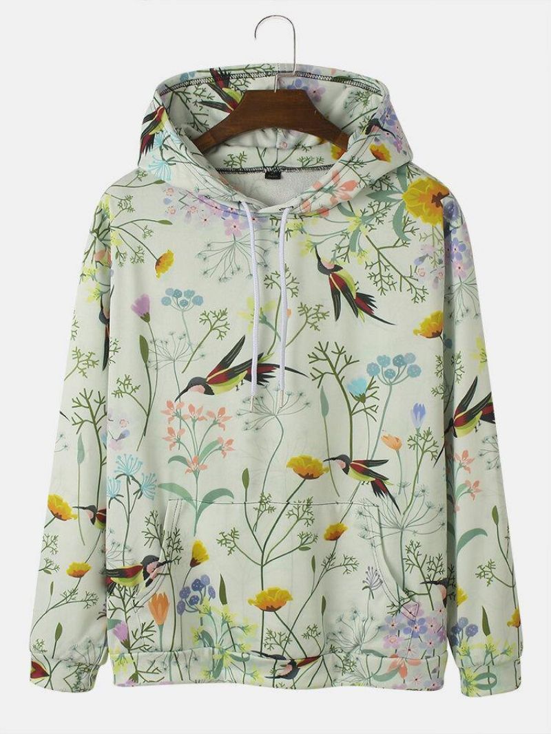 Sweats À Capuche À Cordon De Serrage À Imprimé Floral Pour Oiseaux Et Plantes Pour Hommes Avec Poche