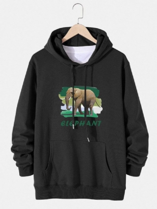 Sweats À Capuche En Coton Graphique Lettre Éléphant Pour Homme Avec Poche Poche