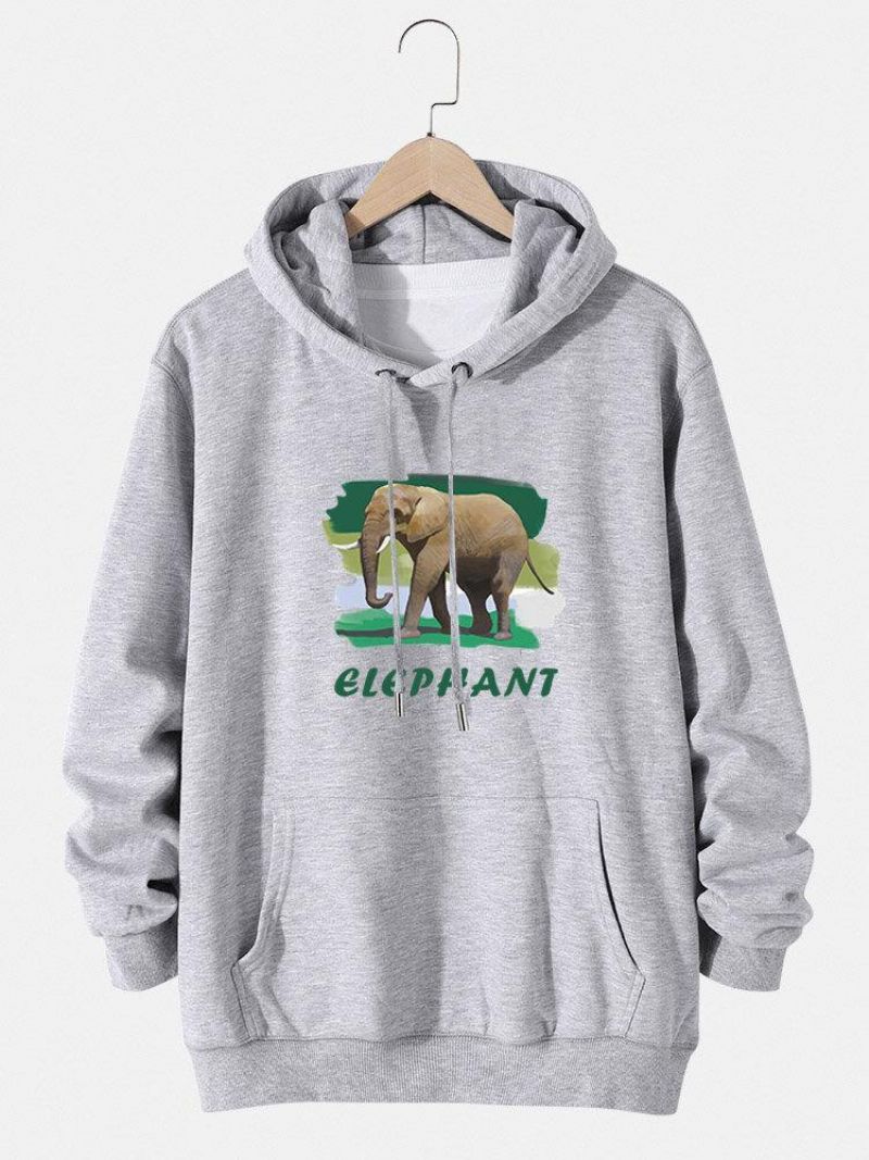 Sweats À Capuche En Coton Graphique Lettre Éléphant Pour Homme Avec Poche Poche