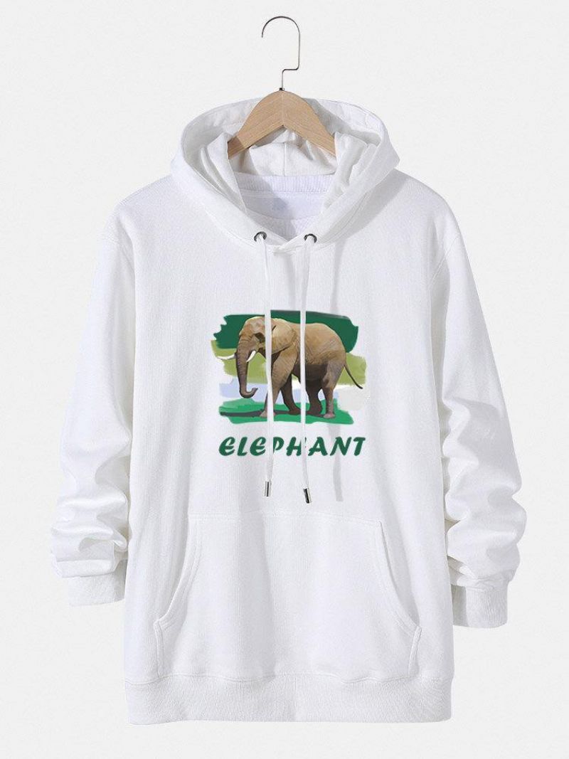 Sweats À Capuche En Coton Graphique Lettre Éléphant Pour Homme Avec Poche Poche