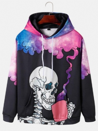 Sweats À Capuche De Rue À Manches Longues Starry Sky Skeleton Print Pour Hommes