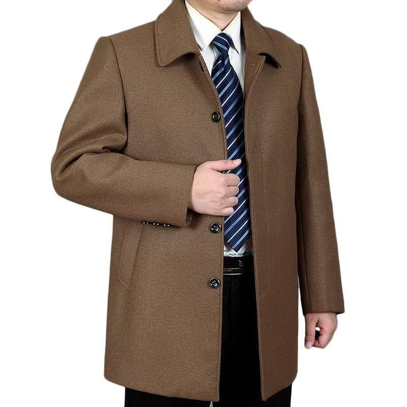 Trench Manteau D'affaires Mi-long Pour Hommes Manteau En Laine Décontracté De Couleur Unie