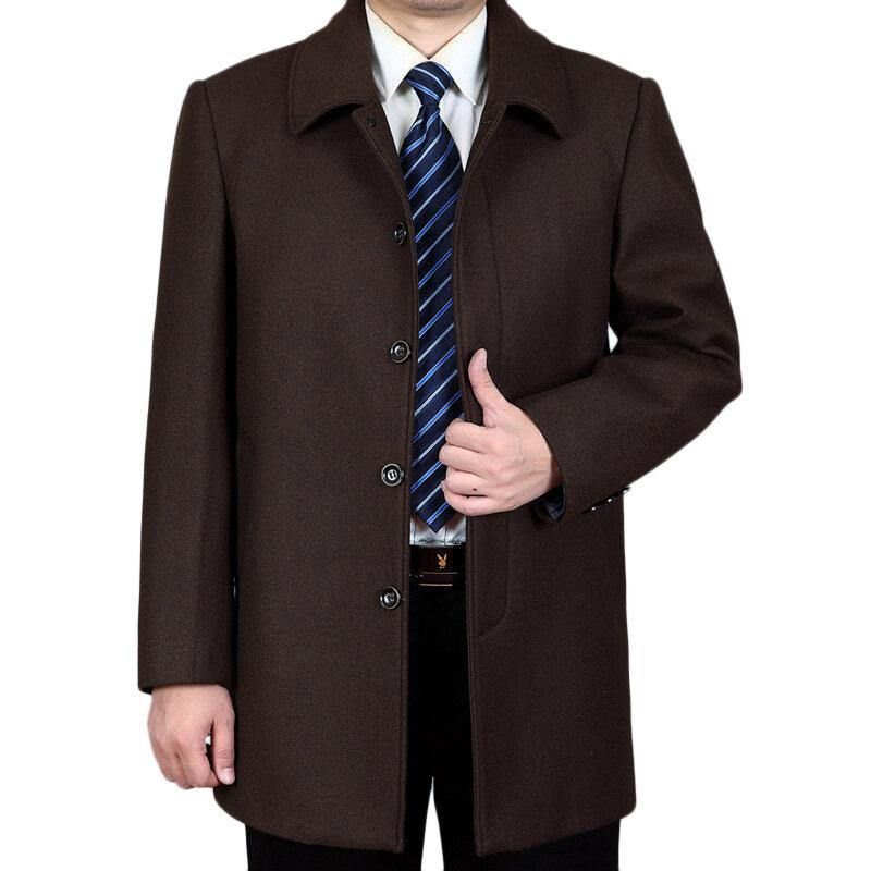 Trench Manteau D'affaires Mi-long Pour Hommes Manteau En Laine Décontracté De Couleur Unie