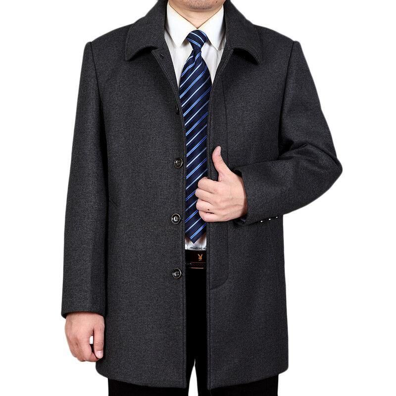 Trench Manteau D'affaires Mi-long Pour Hommes Manteau En Laine Décontracté De Couleur Unie