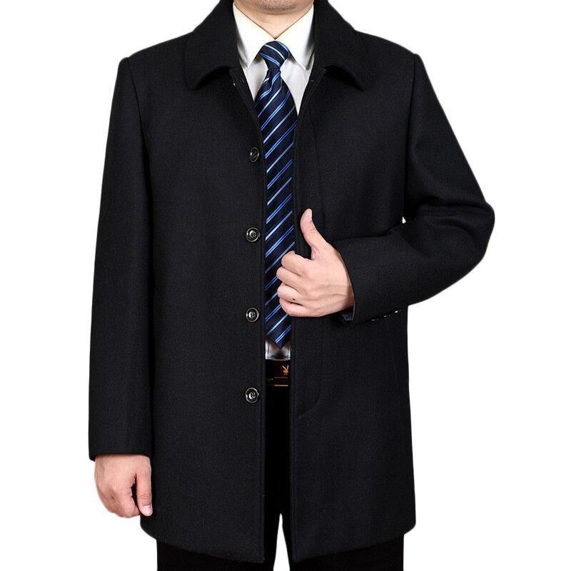 Trench Manteau D'affaires Mi-long Pour Hommes Manteau En Laine Décontracté De Couleur Unie