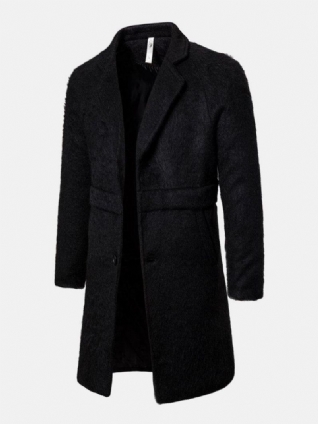 Trench Manteau Mi-long Homme Chaud Noir À Boutonnage Simple