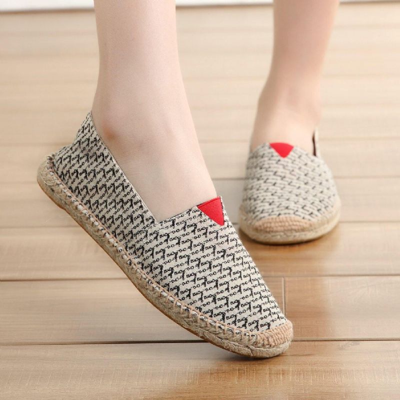 Espadrilles À Enfiler De Couleur Unie Pour Femmes De Grande Taille Chaussures Plates De Pêcheur