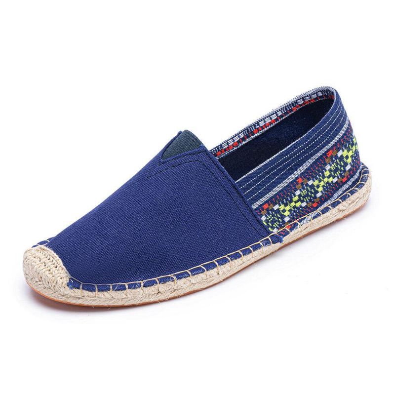 Ethnic Splicing Colorful Striped Linen Comfy Breathable À Enfiler Casual Espadrille Flat Shoes