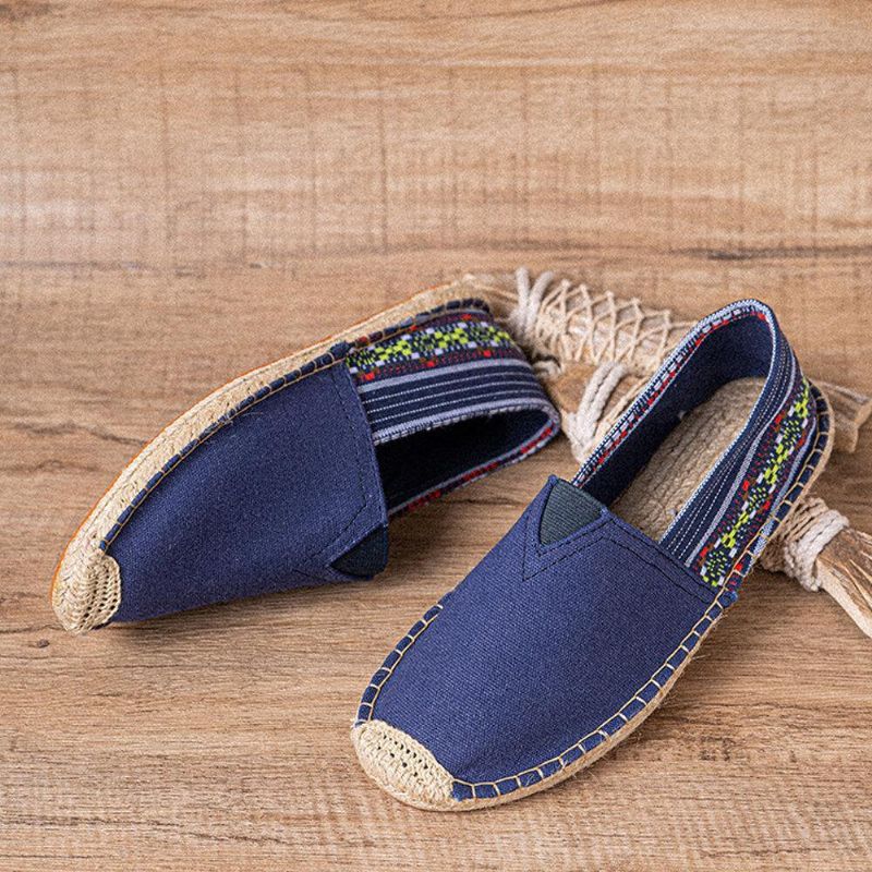 Ethnic Splicing Colorful Striped Linen Comfy Breathable À Enfiler Casual Espadrille Flat Shoes