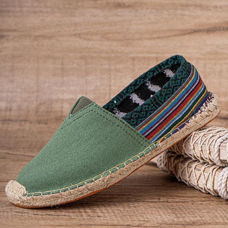 Ethnic Splicing Colorful Striped Linen Comfy Breathable À Enfiler Casual Espadrille Flat Shoes