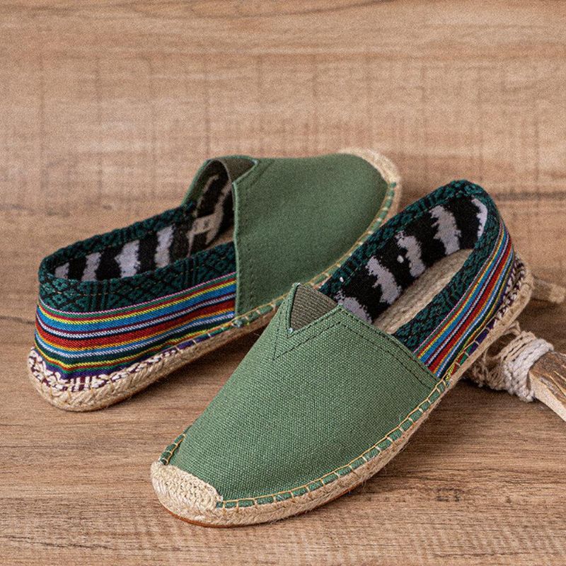 Ethnic Splicing Colorful Striped Linen Comfy Breathable À Enfiler Casual Espadrille Flat Shoes