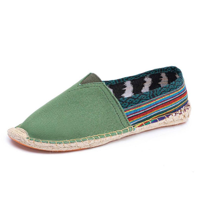 Ethnic Splicing Colorful Striped Linen Comfy Breathable À Enfiler Casual Espadrille Flat Shoes