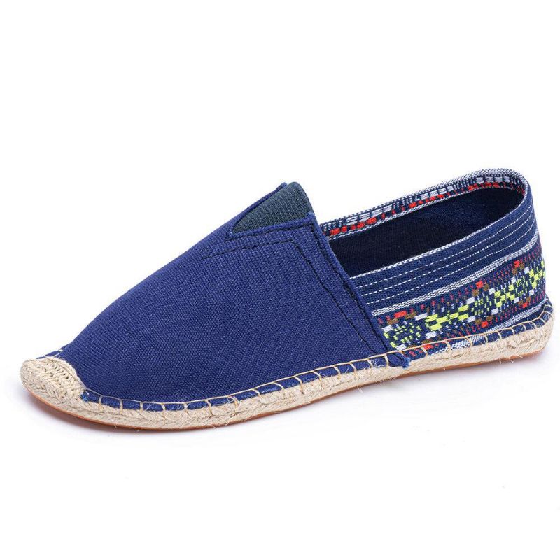 Ethnic Splicing Colorful Striped Linen Comfy Breathable À Enfiler Casual Espadrille Flat Shoes