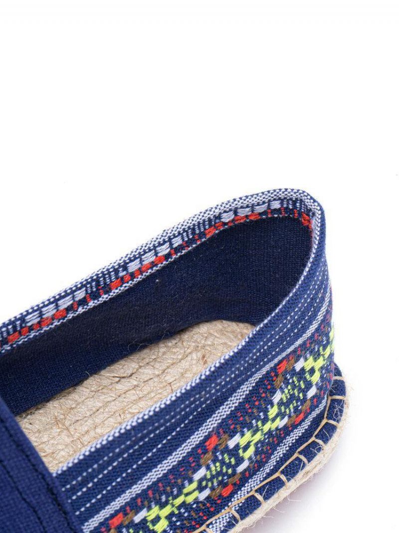 Ethnic Splicing Colorful Striped Linen Comfy Breathable À Enfiler Casual Espadrille Flat Shoes