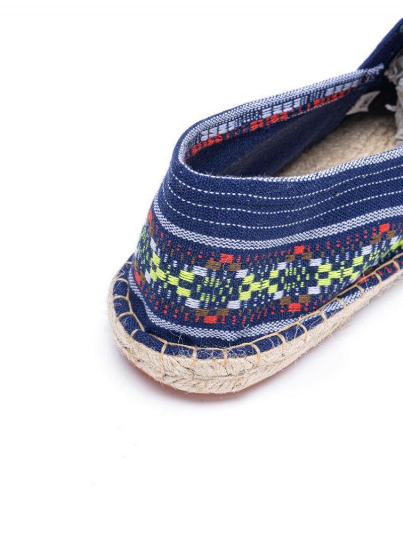 Ethnic Splicing Colorful Striped Linen Comfy Breathable À Enfiler Casual Espadrille Flat Shoes