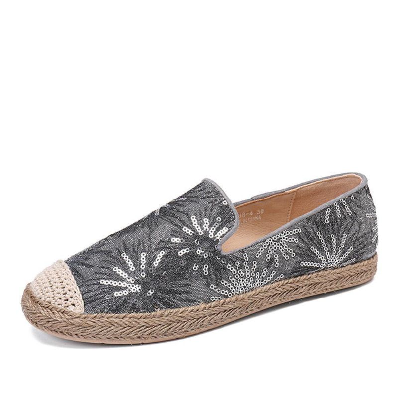 Femmes Casual Paillettes Fleurs Motif Espadrille Appartements Mocassins