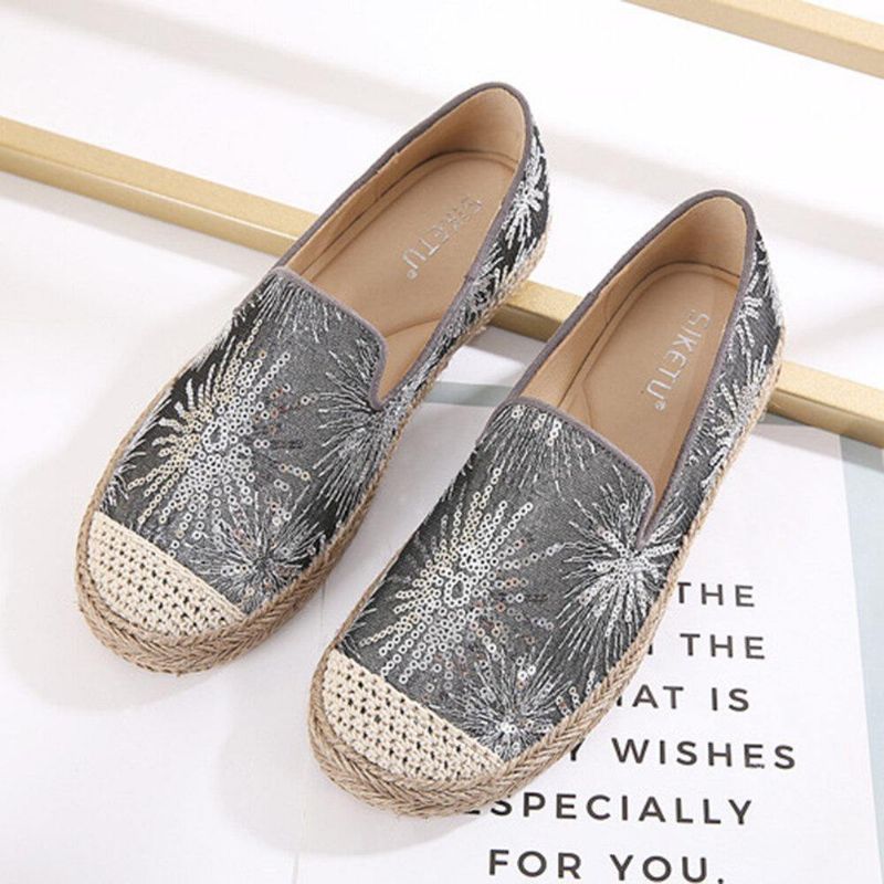 Femmes Casual Paillettes Fleurs Motif Espadrille Appartements Mocassins