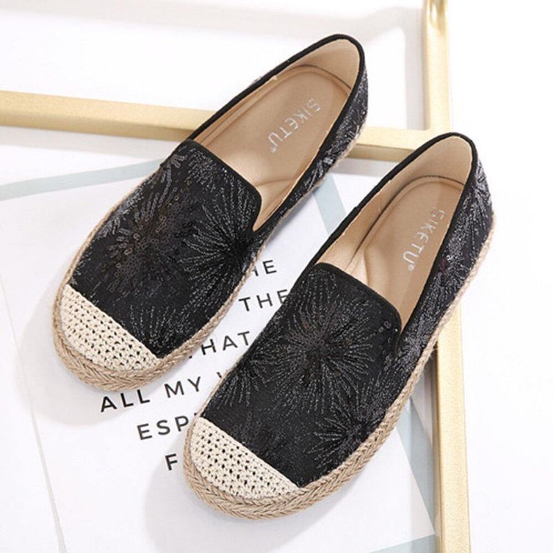 Femmes Casual Paillettes Fleurs Motif Espadrille Appartements Mocassins