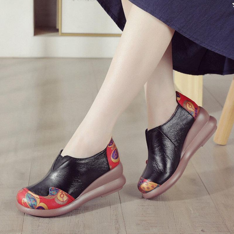 Femmes Rétro Ethnique Motif Floral Épissage Léger Antidérapant Wedges