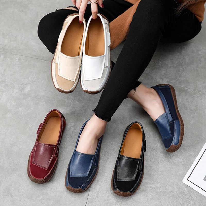 Mocassins Plats À Enfiler Doux En Cuir Confortable Pour Femmes