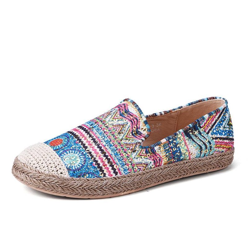 Motif Bohème Creux En Tissu De Maille Confortable À Enfiler Sur Des Chaussures Plates Espadrilles Décontractées