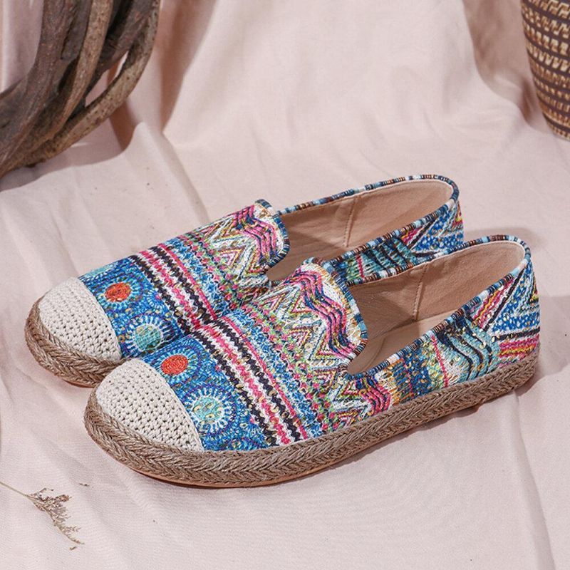 Motif Bohème Creux En Tissu De Maille Confortable À Enfiler Sur Des Chaussures Plates Espadrilles Décontractées