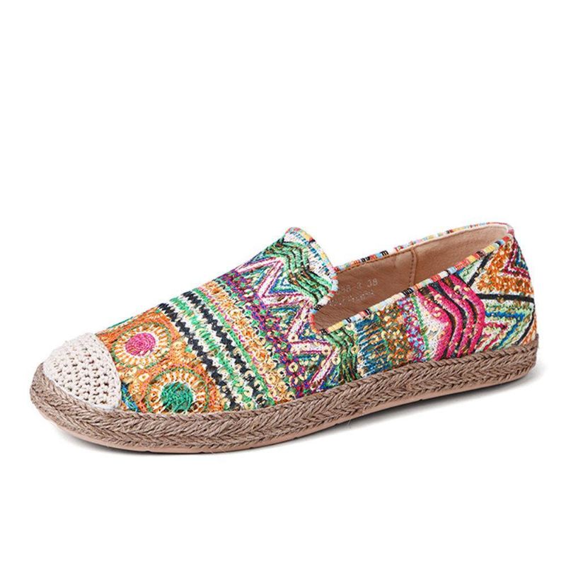 Motif Bohème Creux En Tissu De Maille Confortable À Enfiler Sur Des Chaussures Plates Espadrilles Décontractées