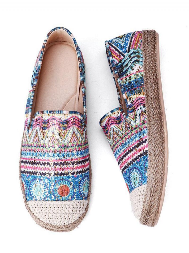 Motif Bohème Creux En Tissu De Maille Confortable À Enfiler Sur Des Chaussures Plates Espadrilles Décontractées