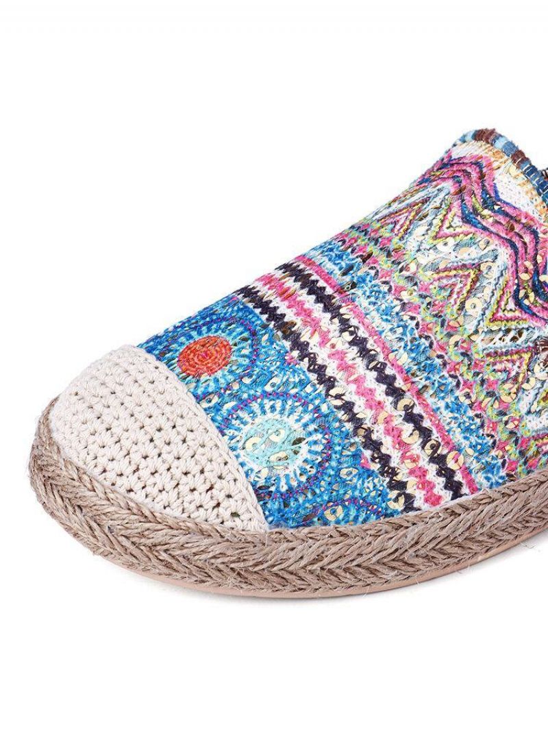 Motif Bohème Creux En Tissu De Maille Confortable À Enfiler Sur Des Chaussures Plates Espadrilles Décontractées