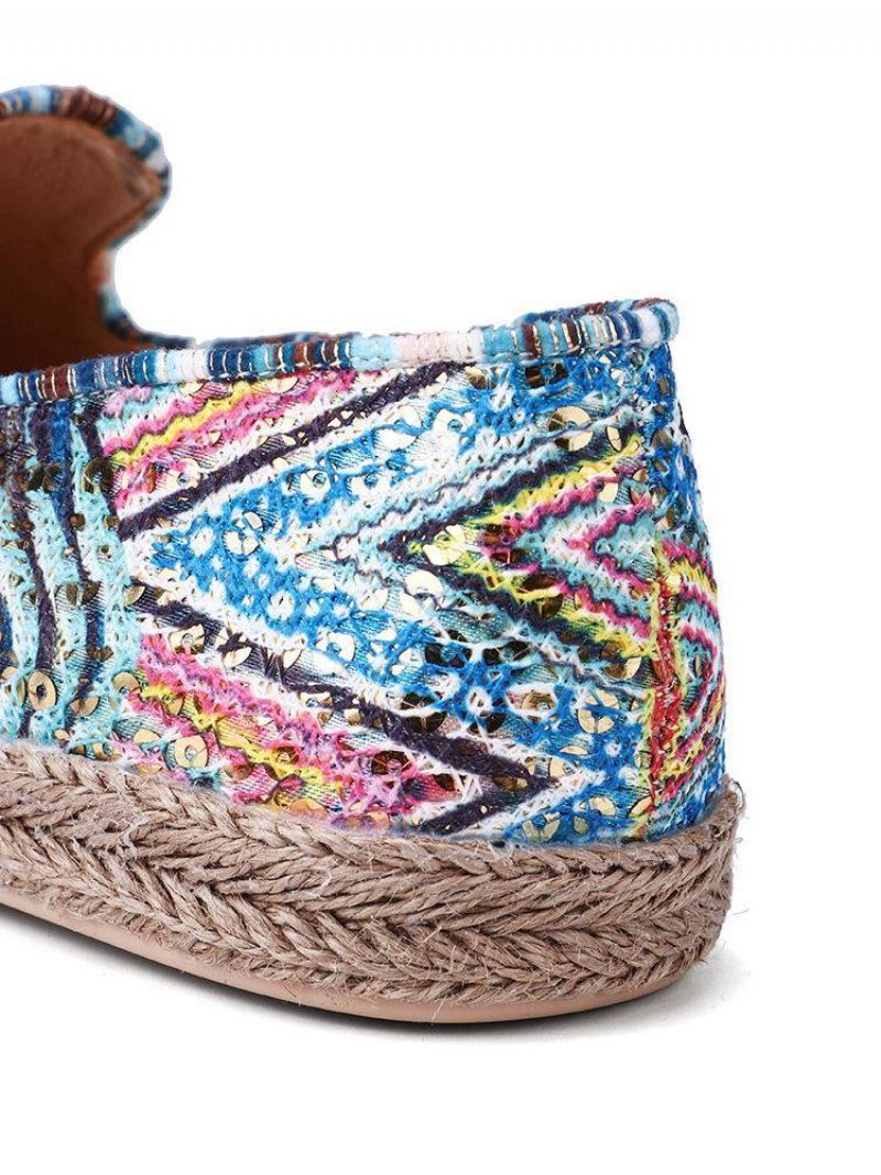 Motif Bohème Creux En Tissu De Maille Confortable À Enfiler Sur Des Chaussures Plates Espadrilles Décontractées