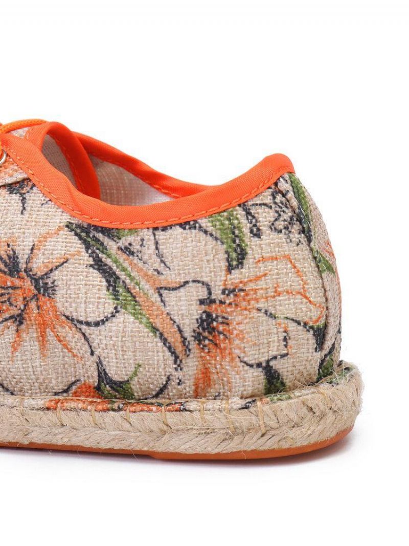 Tissu De Lin Imprimé Floral Confortable Respirant Portable À Lacets Chaussures Espadrilles Décontractées