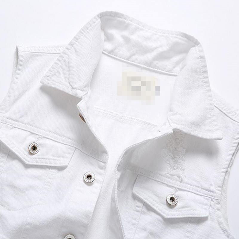 Décontracté Trous Poche Blanc Denim Gilets