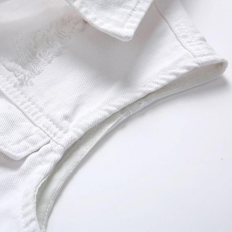 Décontracté Trous Poche Blanc Denim Gilets