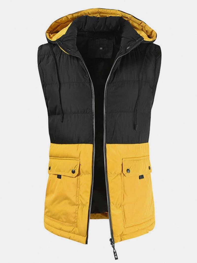 Gilet À Capuche Détachable Épais Et Chaud En Coton Patchwork Pour Hommes