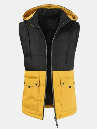 Gilet À Capuche Détachable Épais Et Chaud En Coton Patchwork Pour Hommes