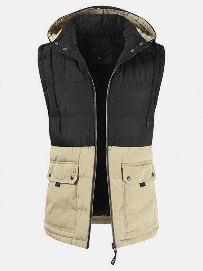 Gilet À Capuche Détachable Épais Et Chaud En Coton Patchwork Pour Hommes