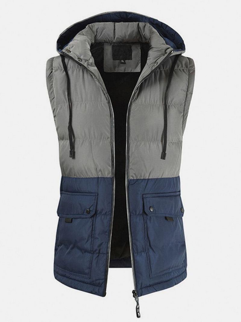 Gilet À Capuche Détachable Épais Et Chaud En Coton Patchwork Pour Hommes