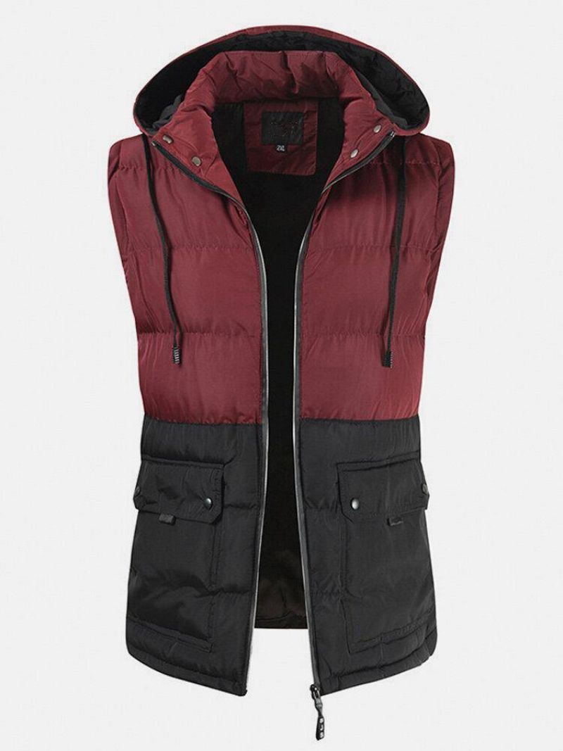 Gilet À Capuche Détachable Épais Et Chaud En Coton Patchwork Pour Hommes