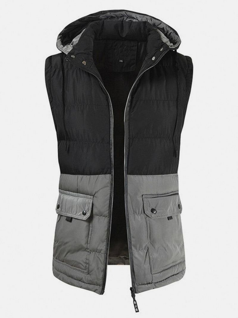 Gilet À Capuche Détachable Épais Et Chaud En Coton Patchwork Pour Hommes