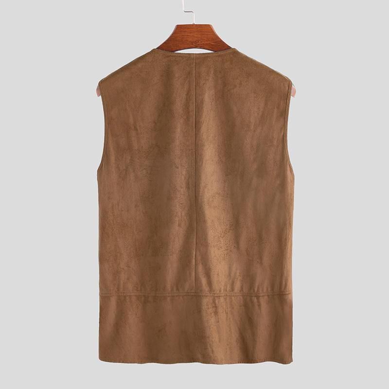 Gilet Décontracté À Col En V Vintage Pour Hommes Avec Cordon De Serrage