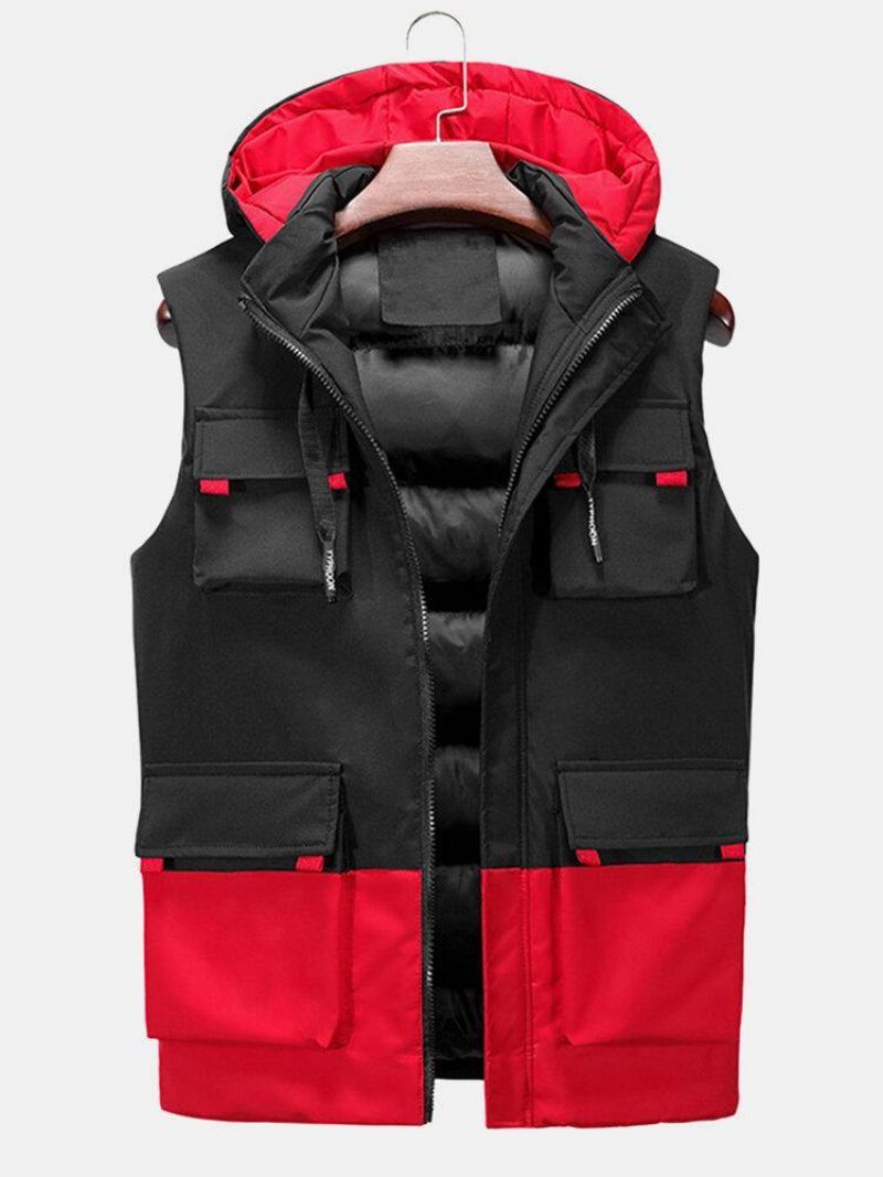 Gilet Matelassé À Capuche Coupe-vent Chaud Et Coupe-vent Pour Hommes Avec Plusieurs Poches