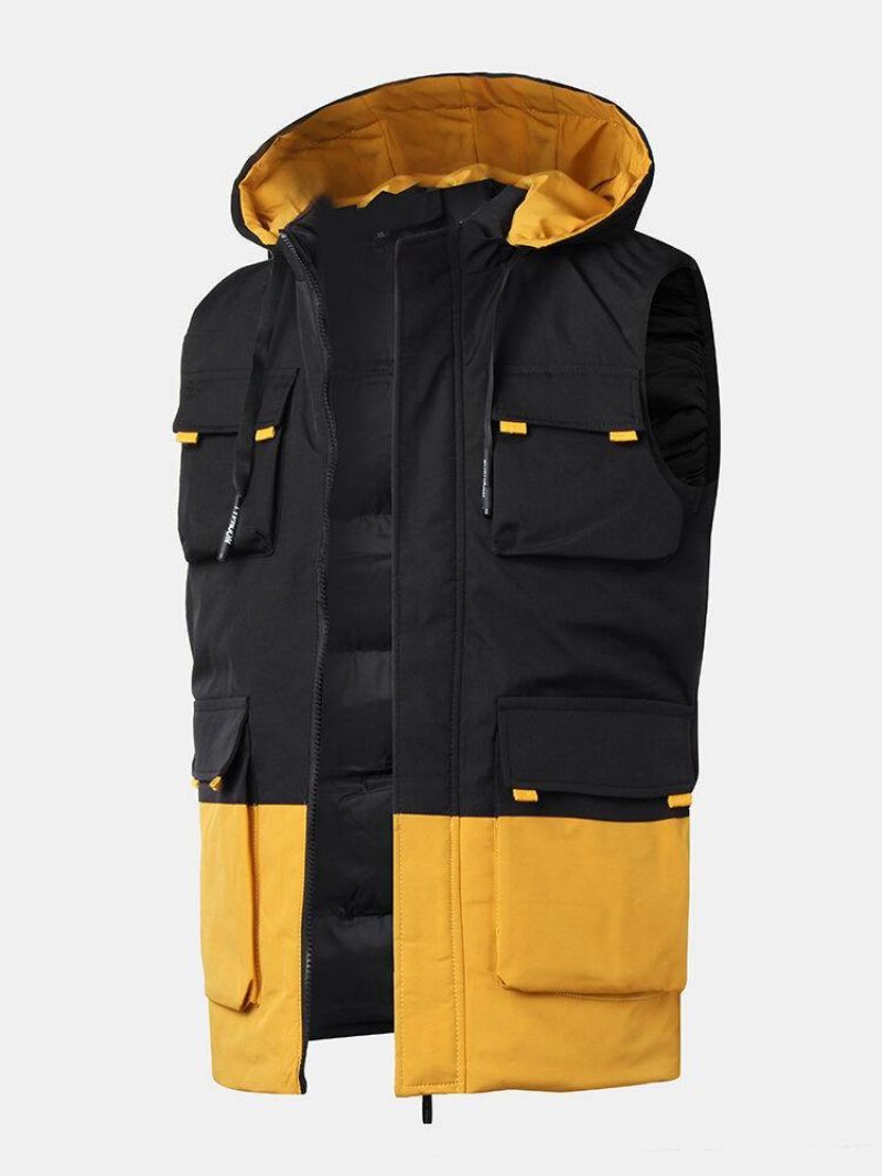 Gilet Matelassé À Capuche Coupe-vent Chaud Et Coupe-vent Pour Hommes Avec Plusieurs Poches