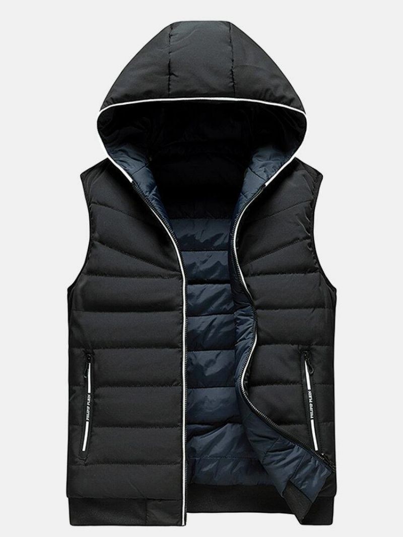 Gilet Matelassé À Capuche Réversible Chaud Et Coupe-vent Avec Fermeture Éclair De Couleur Unie Pour Hommes Avec Poche