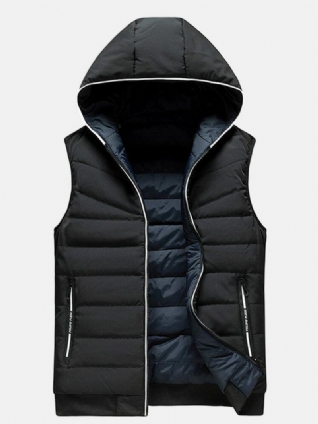 Gilet Matelassé À Capuche Réversible Chaud Et Coupe-vent Avec Fermeture Éclair De Couleur Unie Pour Hommes Avec Poche