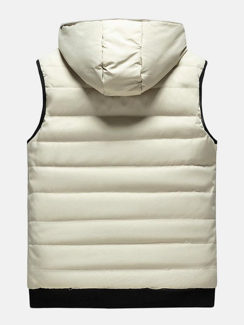 Gilet Matelassé À Capuche Réversible Chaud Et Coupe-vent Avec Fermeture Éclair De Couleur Unie Pour Hommes Avec Poche