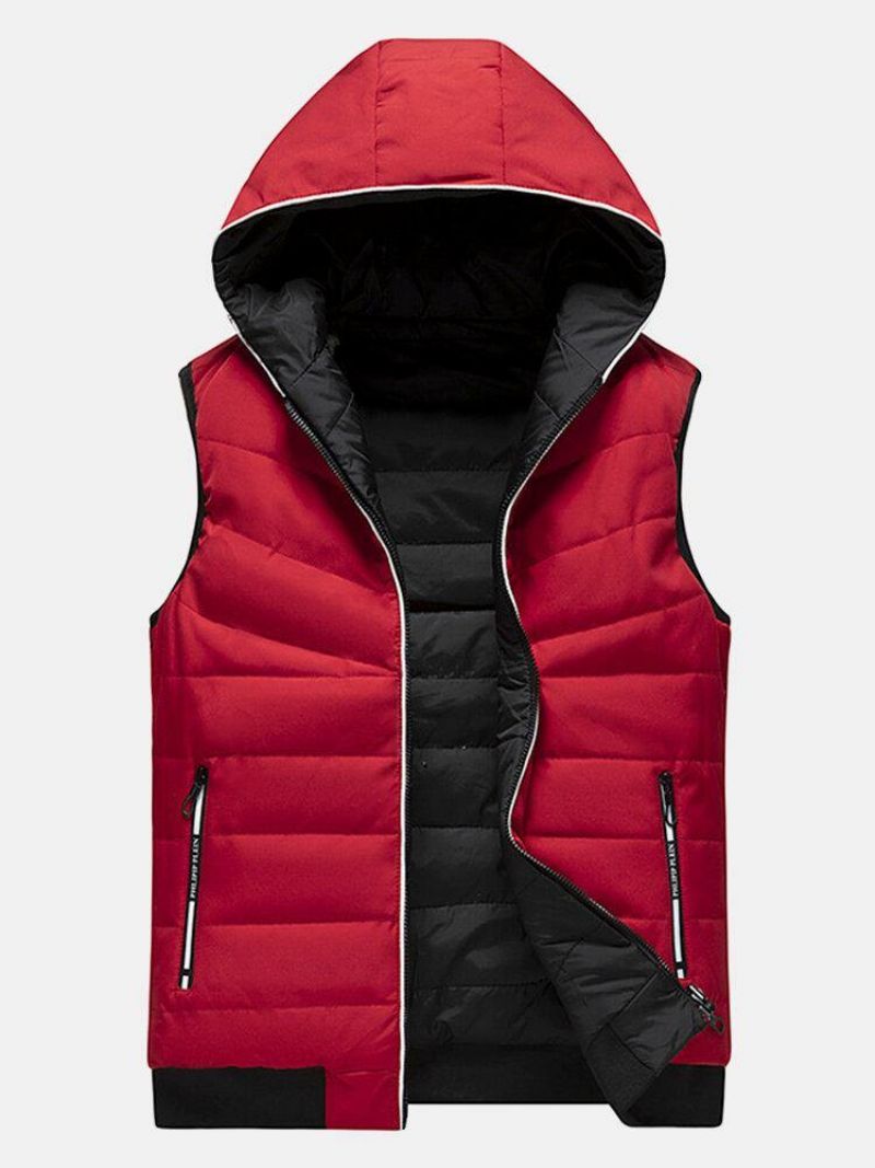 Gilet Matelassé À Capuche Réversible Chaud Et Coupe-vent Avec Fermeture Éclair De Couleur Unie Pour Hommes Avec Poche