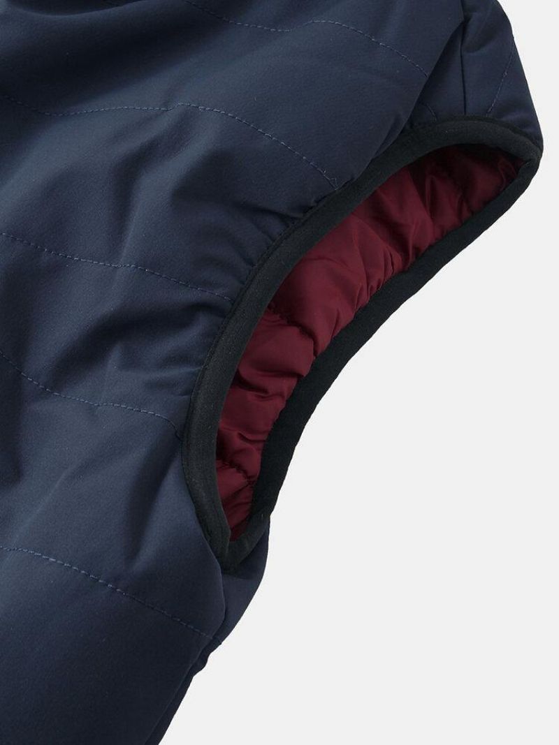 Gilet Matelassé À Capuche Réversible Chaud Et Coupe-vent Avec Fermeture Éclair De Couleur Unie Pour Hommes Avec Poche